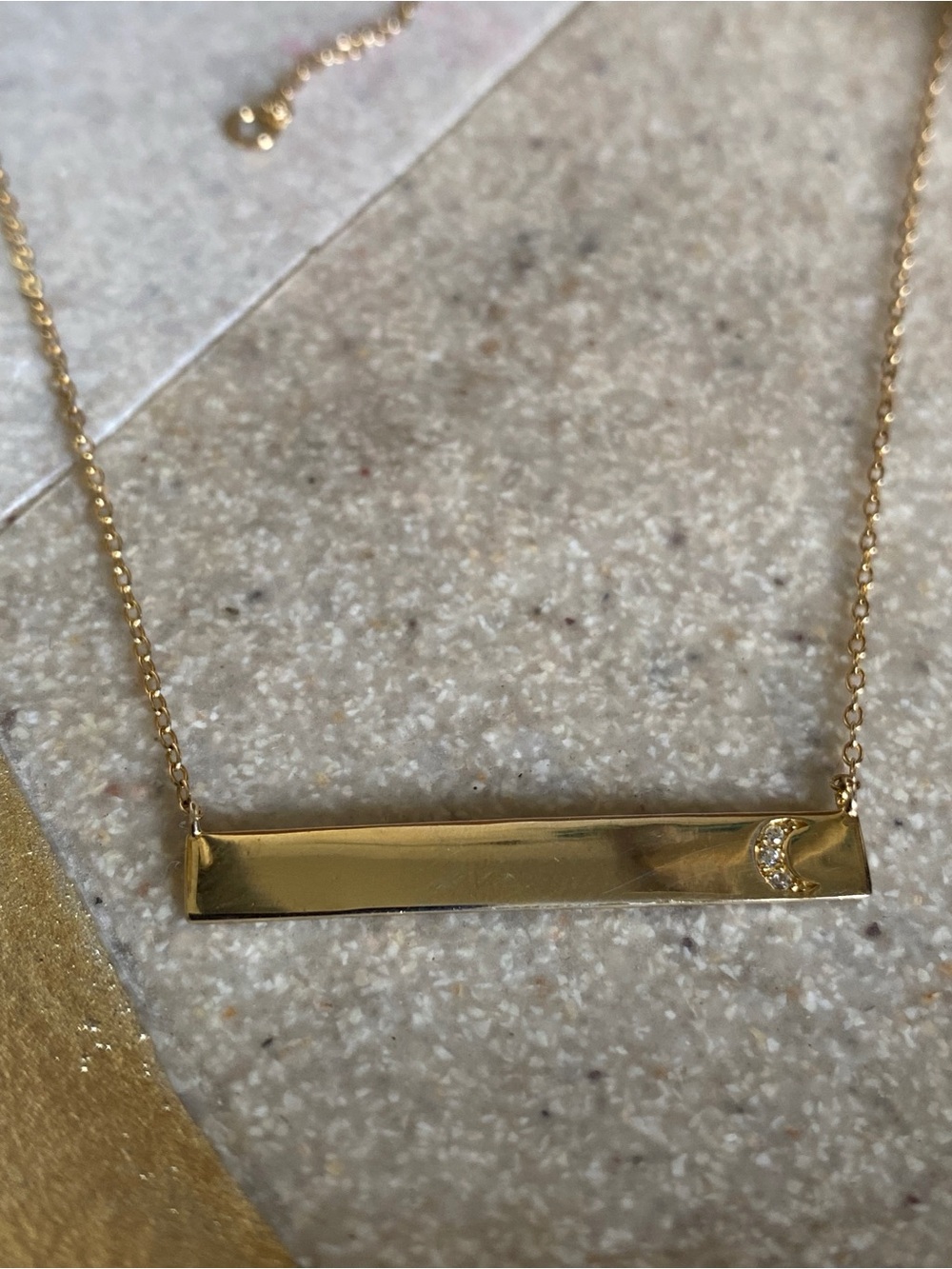 Sterling Silver 925 Gold tone bar Necklace Featuring a  crescent moon